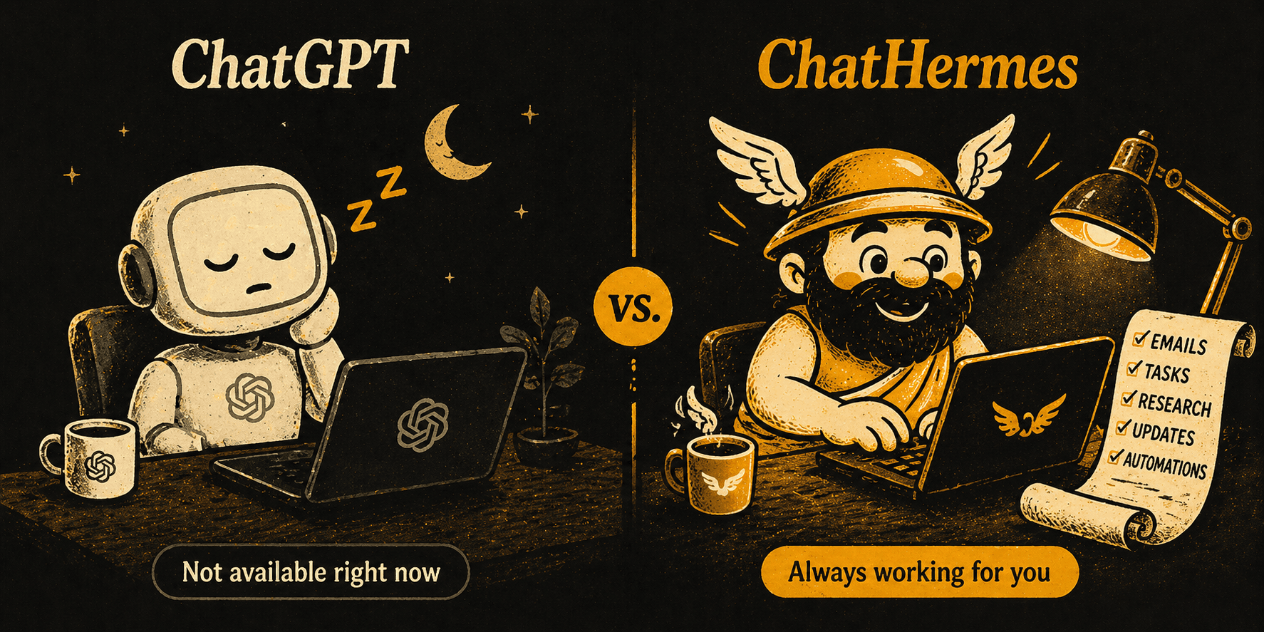 ChatGPT sleeping vs ChatHermes always working