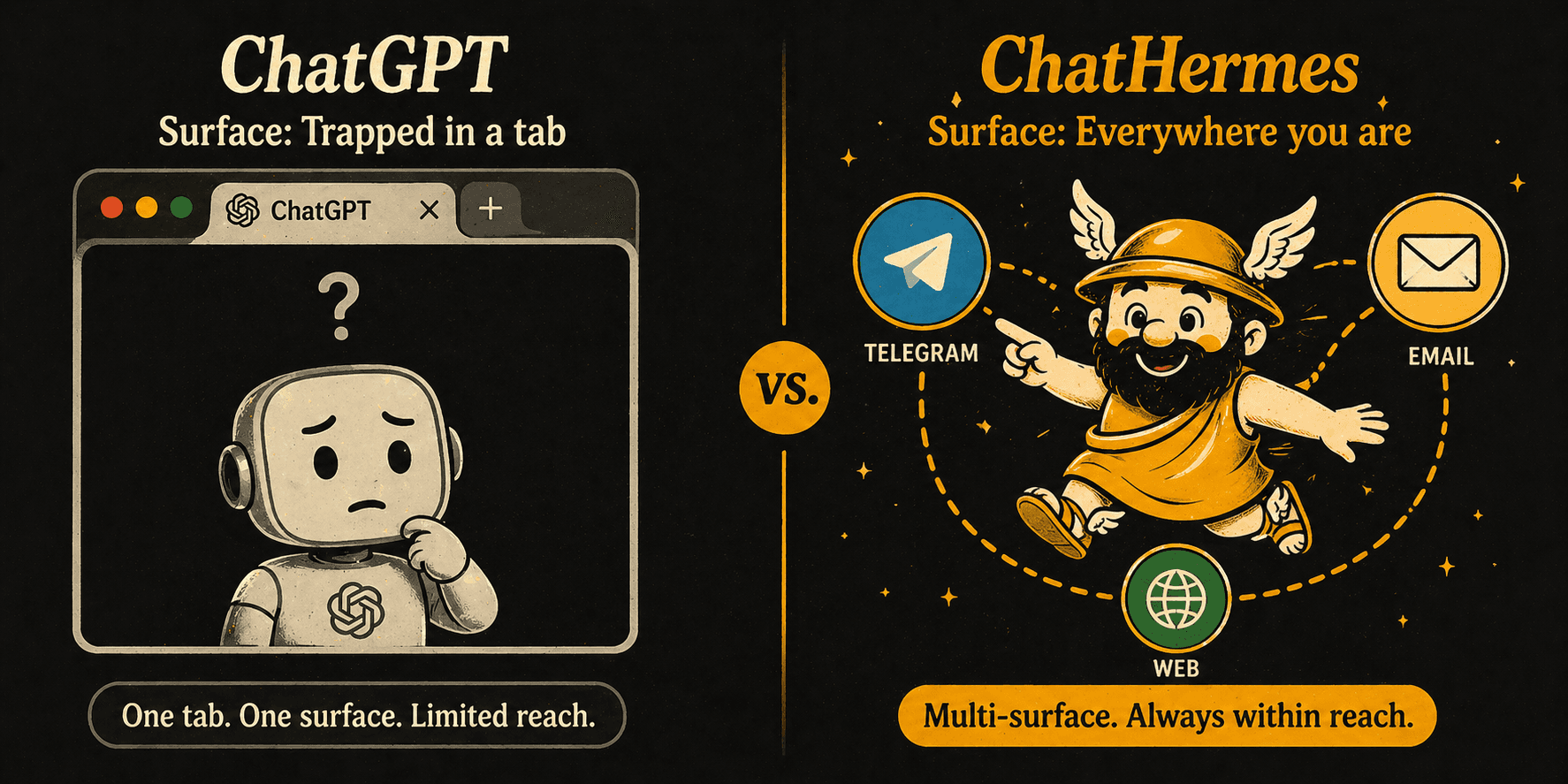 ChatGPT trapped in a tab vs ChatHermes everywhere